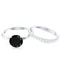 Anillos de compromiso solitario de ónix negro natural de 2 quilates con realzador de diamantes