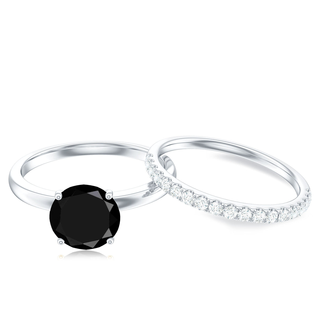 Anillos de compromiso solitario de ónix negro natural de 2 quilates con realzador de diamantes