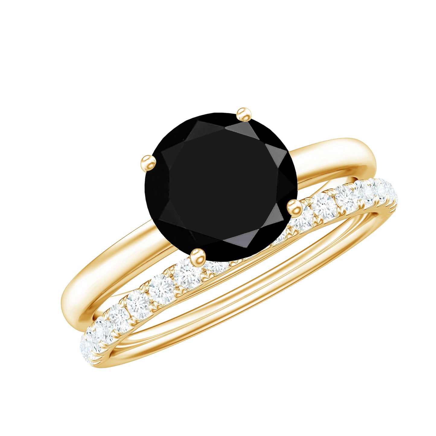 Anillos de compromiso solitario de ónix negro natural de 2 quilates con realzador de diamantes