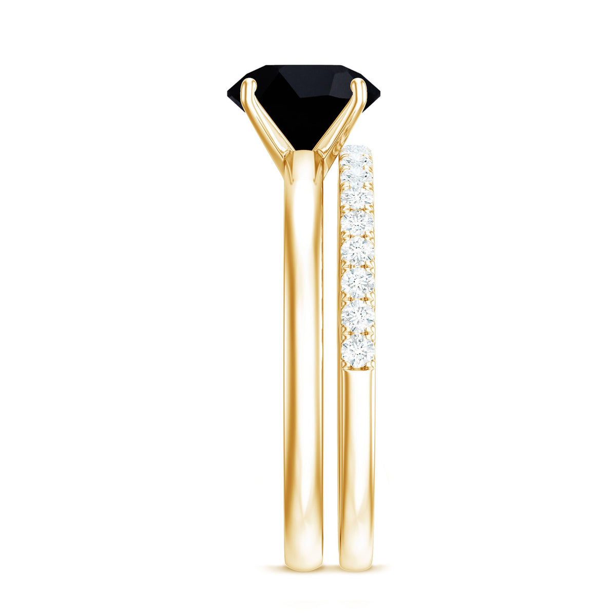 Anillos de compromiso solitario de ónix negro natural de 2 quilates con realzador de diamantes