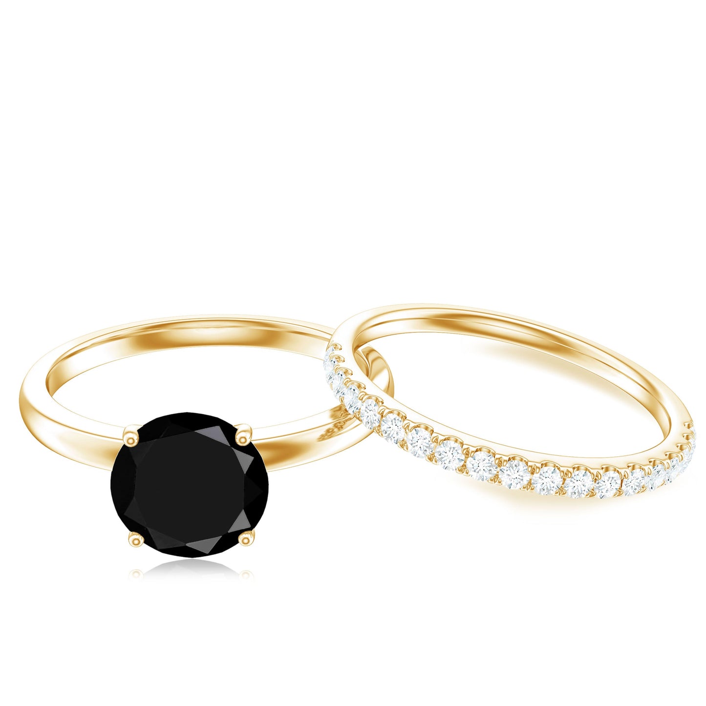 Anillos de compromiso solitario de ónix negro natural de 2 quilates con realzador de diamantes
