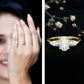 Oval and Pear Cut Moissanite Three Stone Engagement Ring