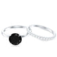 Natural Black Spinel Wedding Engagement Ring Set with Diamond