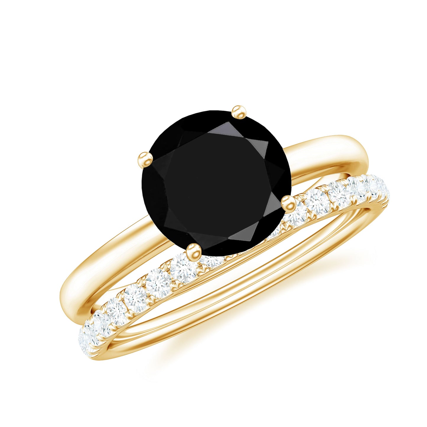 Natural Black Spinel Wedding Engagement Ring Set with Diamond