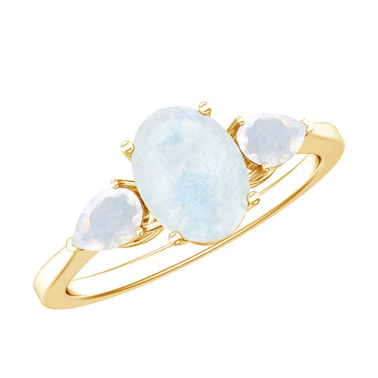 Anillo de compromiso de tres piedras con piedra lunar natural