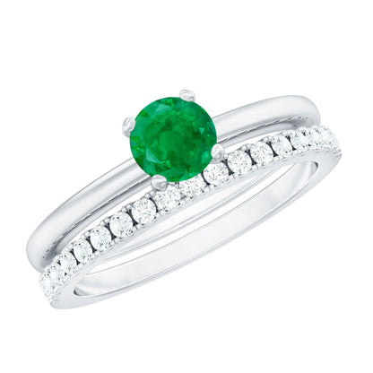 Anillo de compromiso solitario de esmeralda auténtica certificada con realzador de diamantes