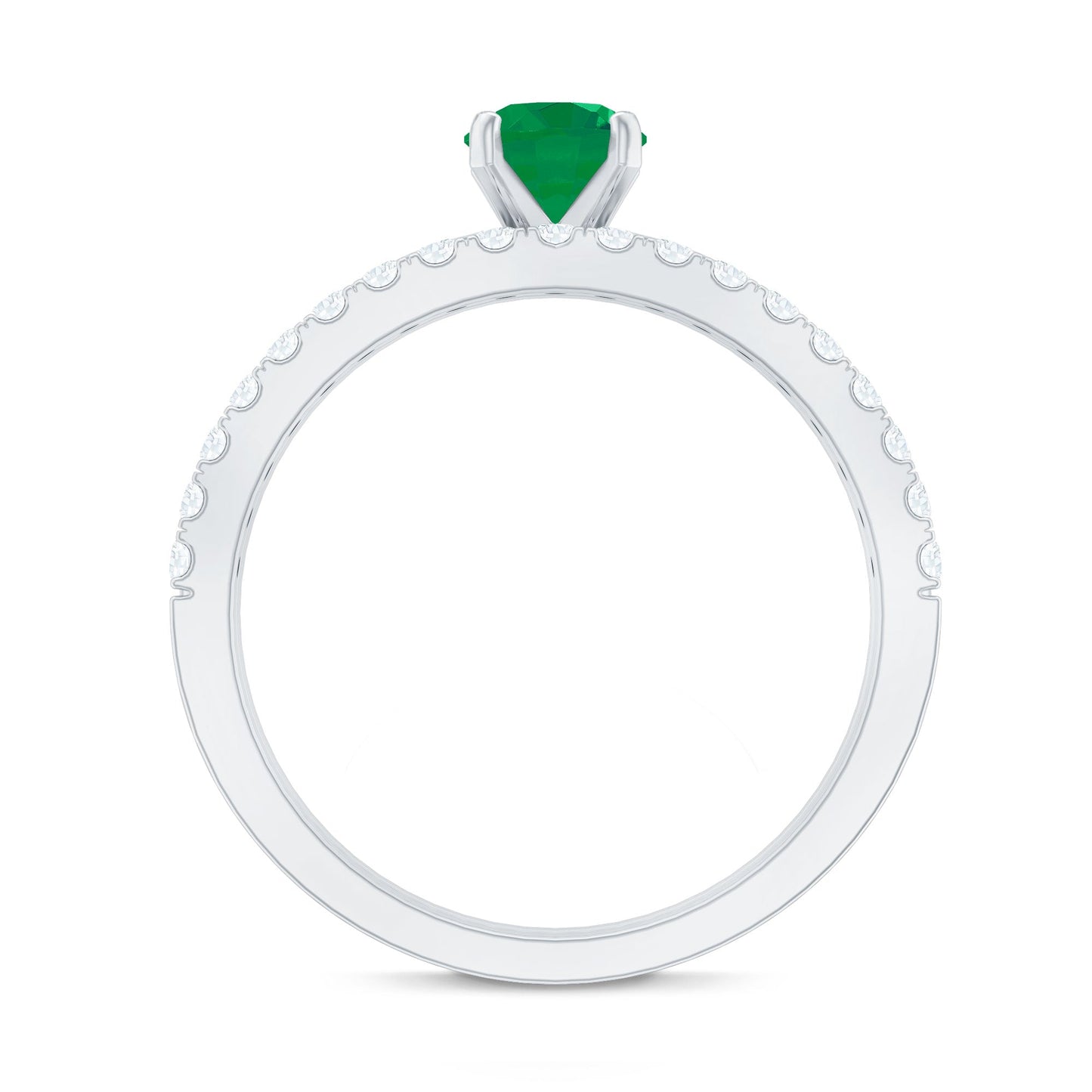 Anillo de compromiso solitario de esmeralda auténtica certificada con realzador de diamantes