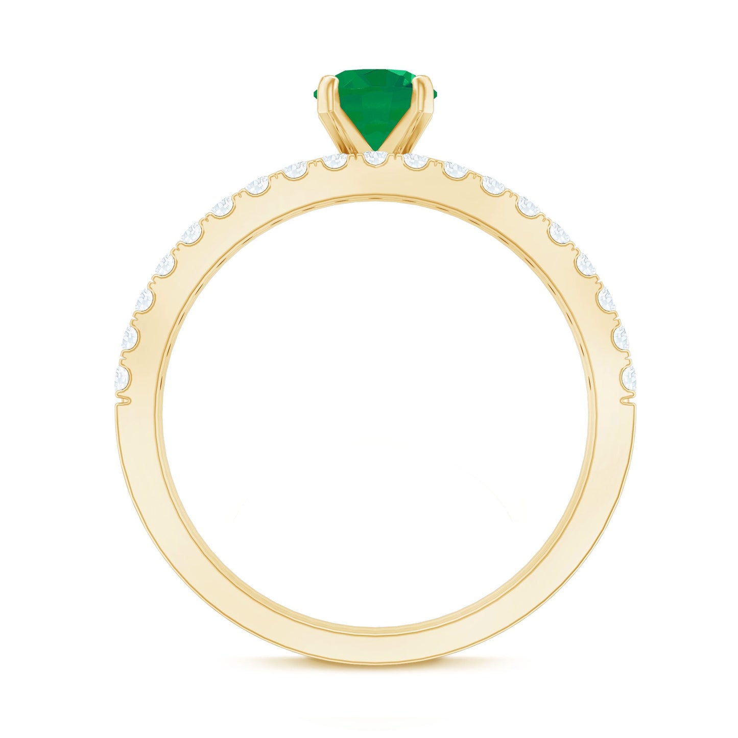 Anillo de compromiso solitario de esmeralda auténtica certificada con realzador de diamantes