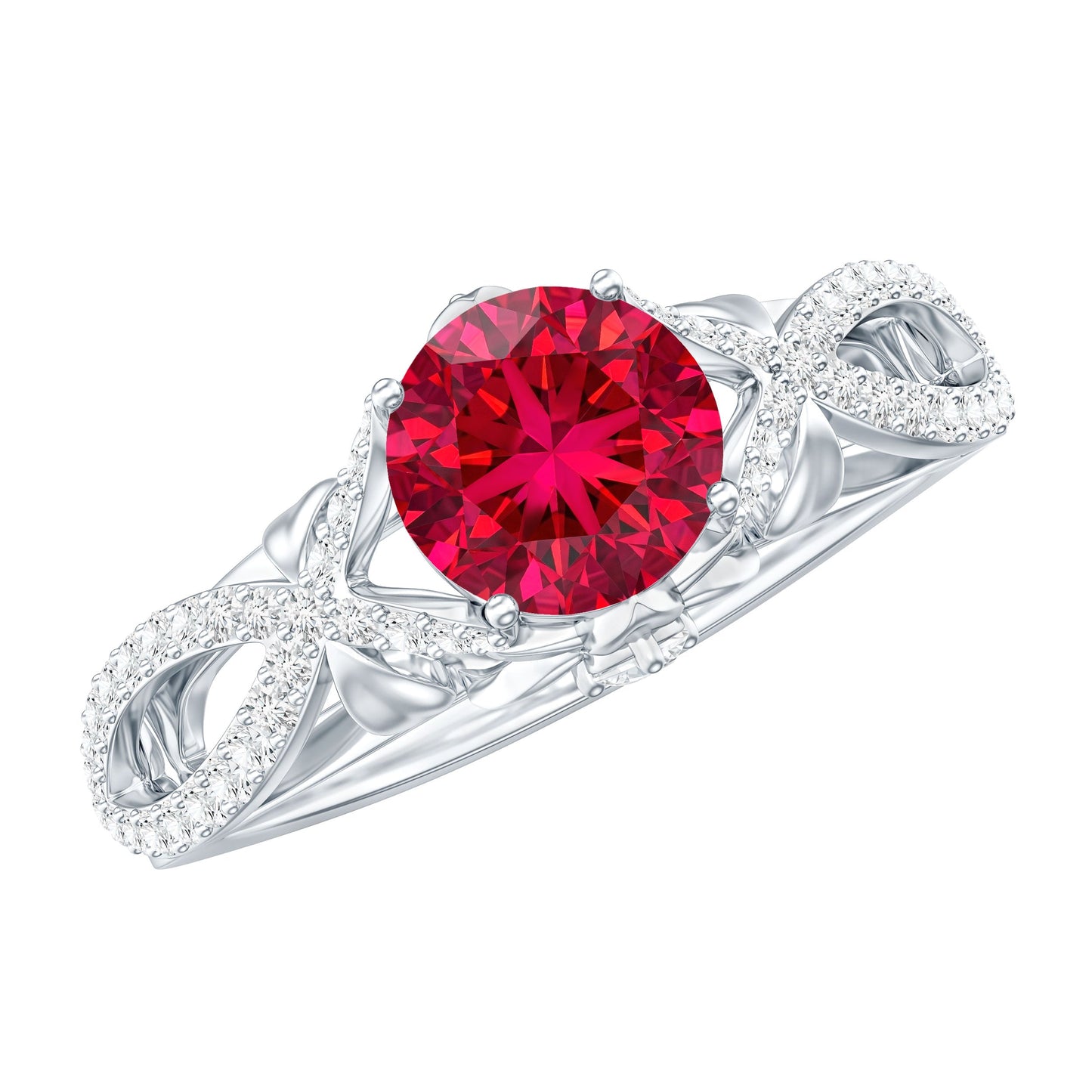 Anillo de compromiso clásico de rubí y diamantes con diamante en forma de cruz
