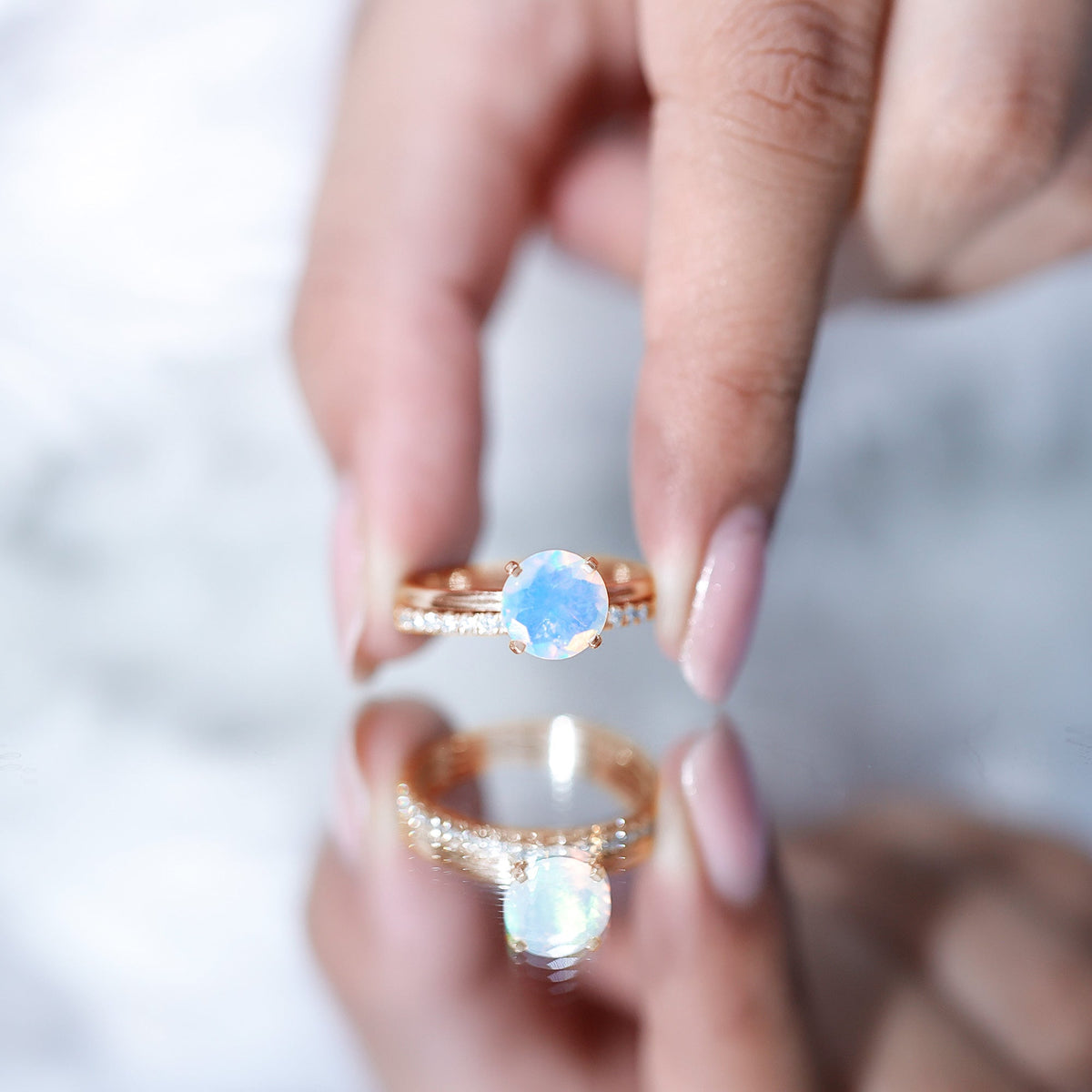 Natural 2 Carat Ethiopian Opal Diamond Solitaire Engagement Wedding Ring Set