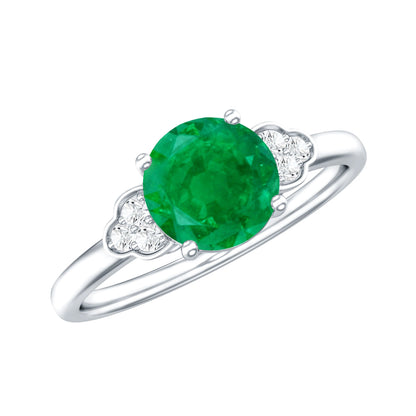 Anillo de compromiso de esmeralda solitario natural con trío de diamantes
