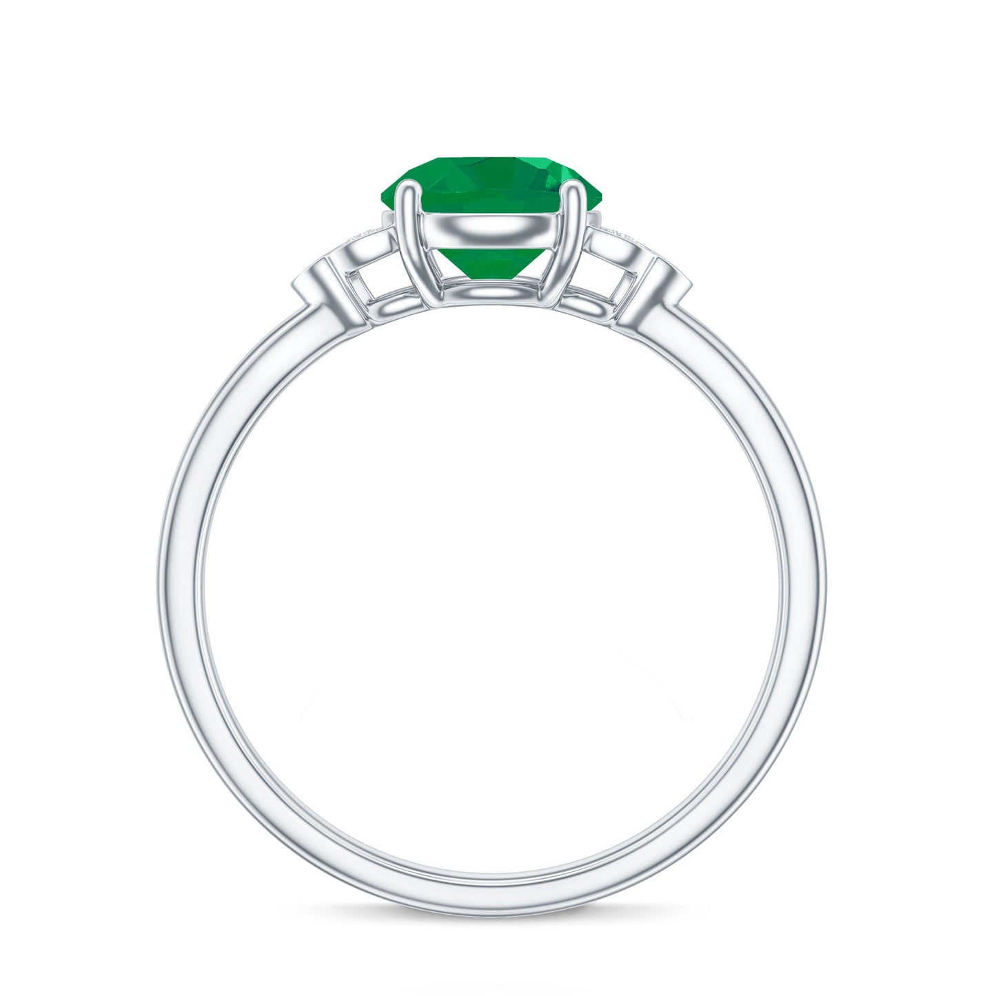Anillo de compromiso de esmeralda solitario natural con trío de diamantes