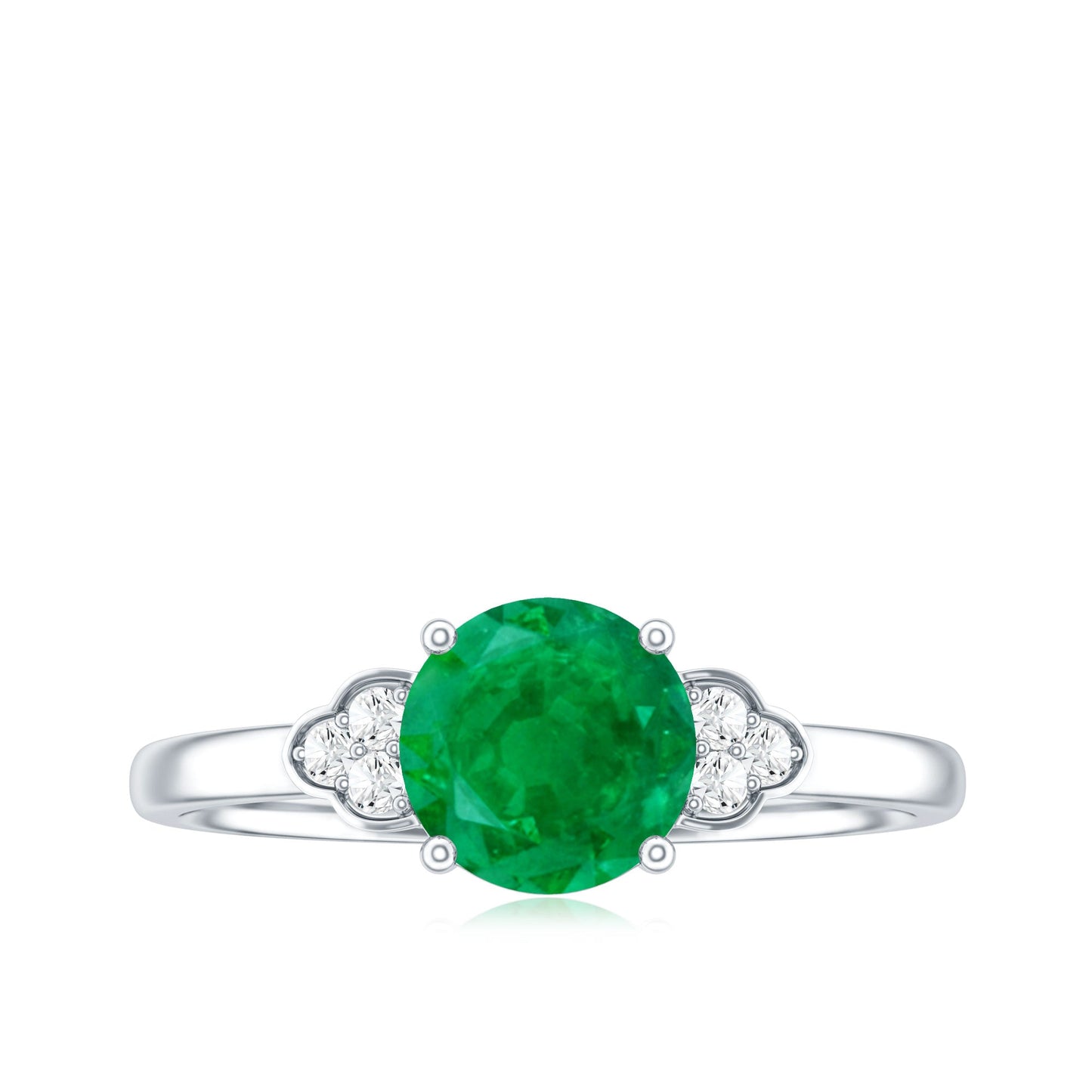 Anillo de compromiso de esmeralda solitario natural con trío de diamantes