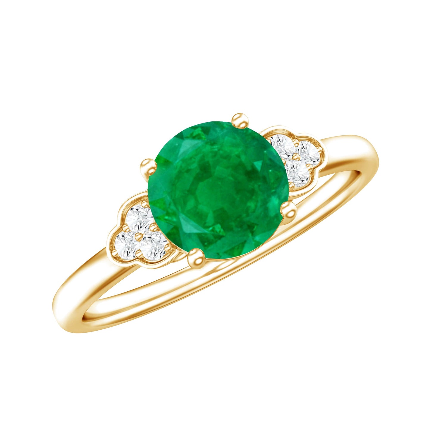 Anillo de compromiso de esmeralda solitario natural con trío de diamantes