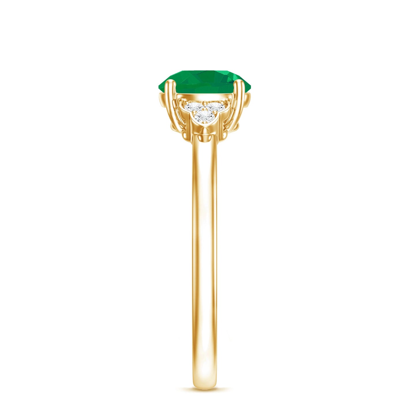 Anillo de compromiso de esmeralda solitario natural con trío de diamantes