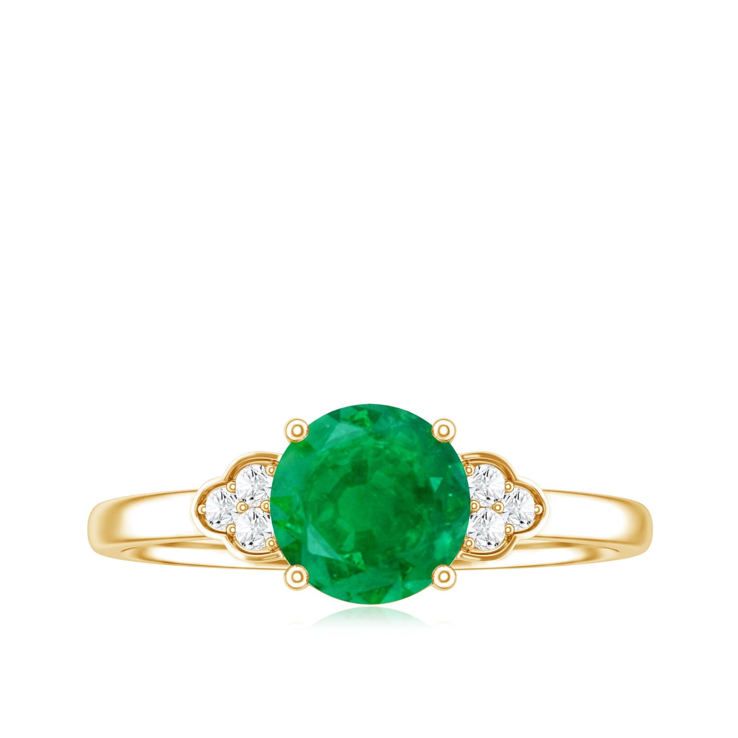 Anillo de compromiso de esmeralda solitario natural con trío de diamantes