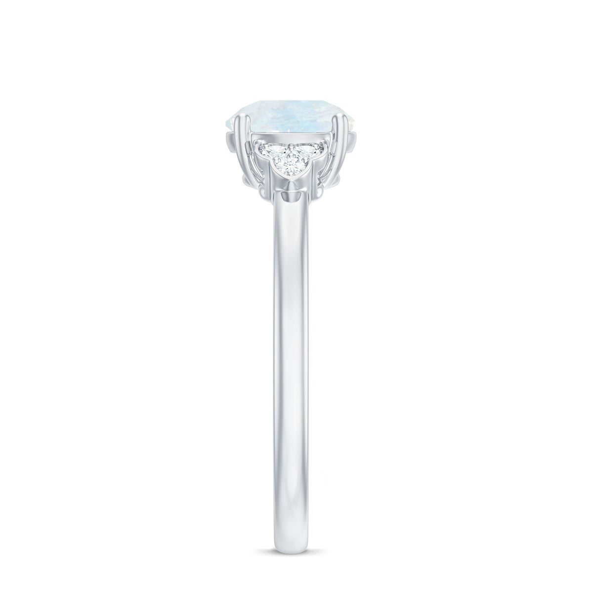 0.8 Carat Moonstone Solitaire Engagement Ring with Diamond Trio