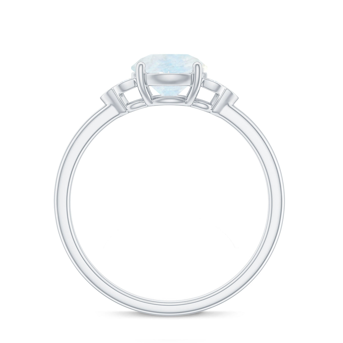 0.8 Carat Moonstone Solitaire Engagement Ring with Diamond Trio