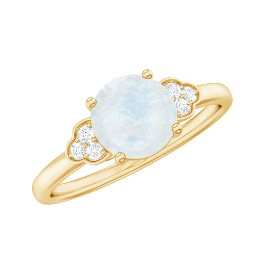 Anillo de compromiso solitario de piedra lunar de 0,8 quilates con trío de diamantes