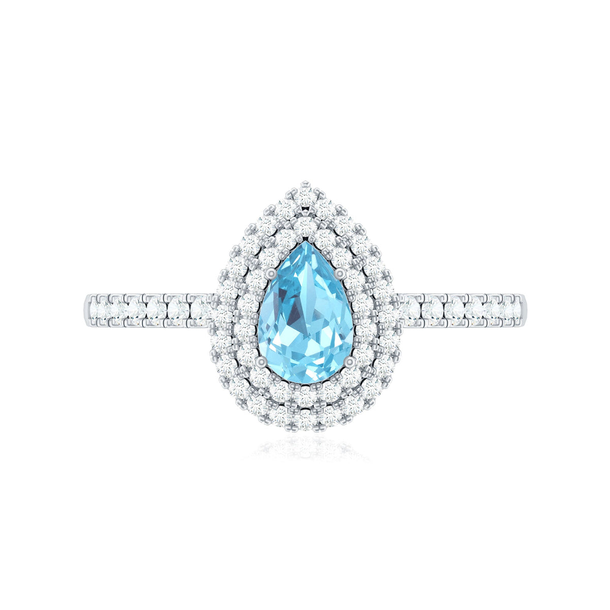 Classic Aquamarine and Diamond Teardrop Engagement Ring with Double Halo
