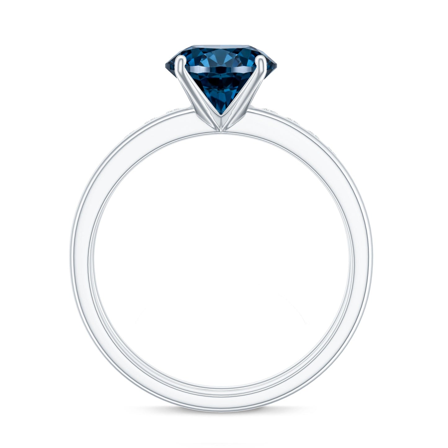 Anillo de compromiso solitario con topacio azul de Londres redondo de 2 quilates con banda de diamantes