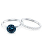 Anillo de compromiso solitario con topacio azul de Londres redondo de 2 quilates con banda de diamantes