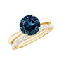 Anillo de compromiso solitario con topacio azul de Londres redondo de 2 quilates con banda de diamantes