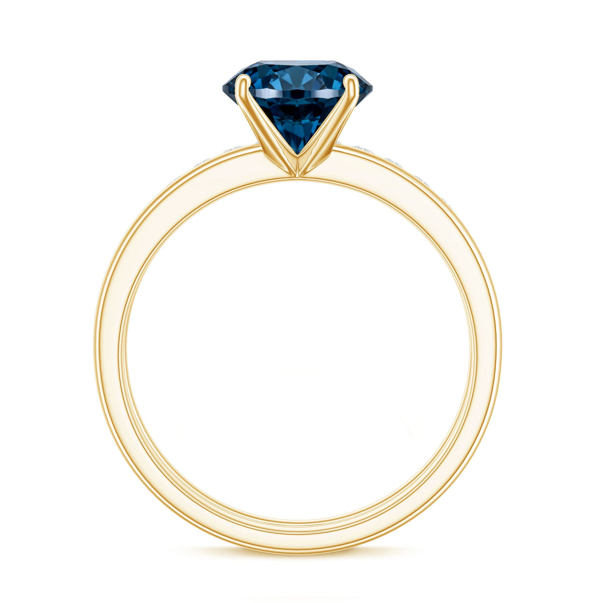Anillo de compromiso solitario con topacio azul de Londres redondo de 2 quilates con banda de diamantes