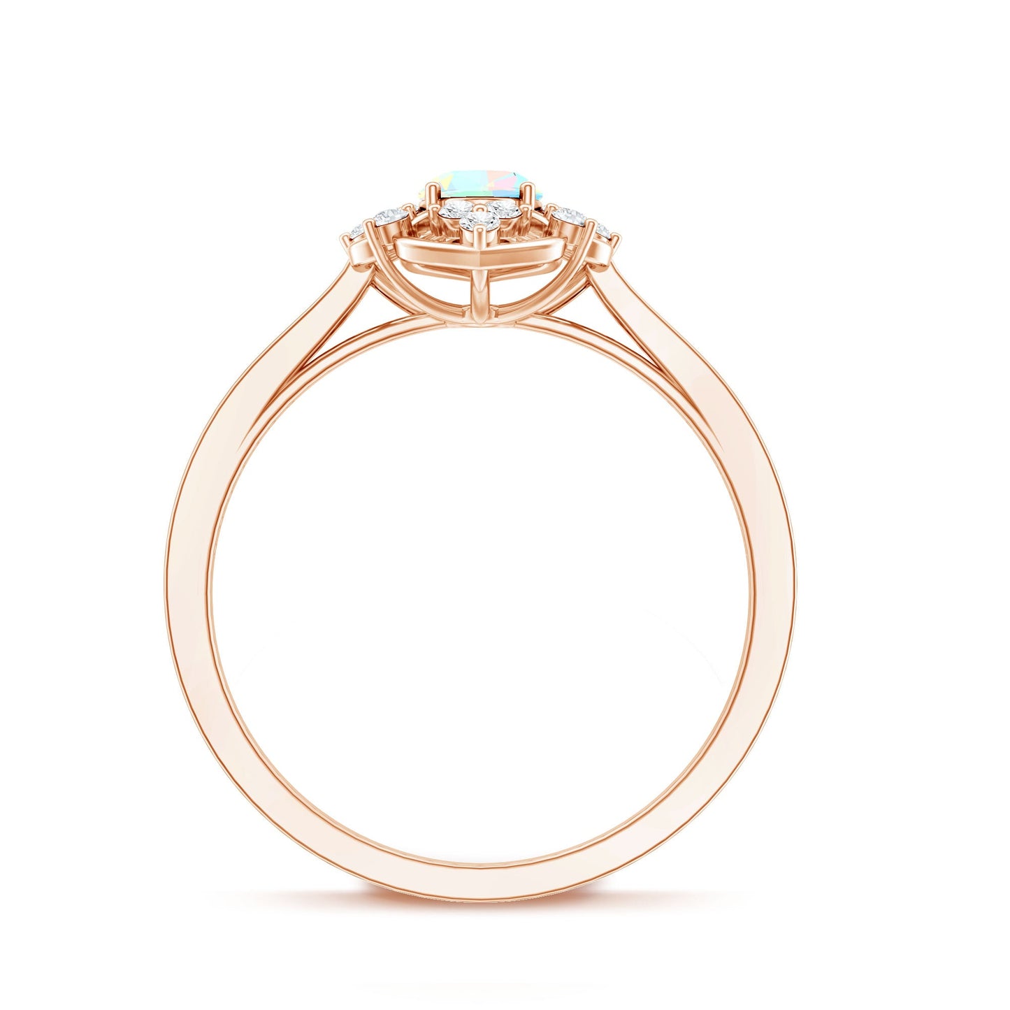 Anillo de compromiso de aspecto vintage de ópalo arcoíris etíope ovalado natural con diamantes