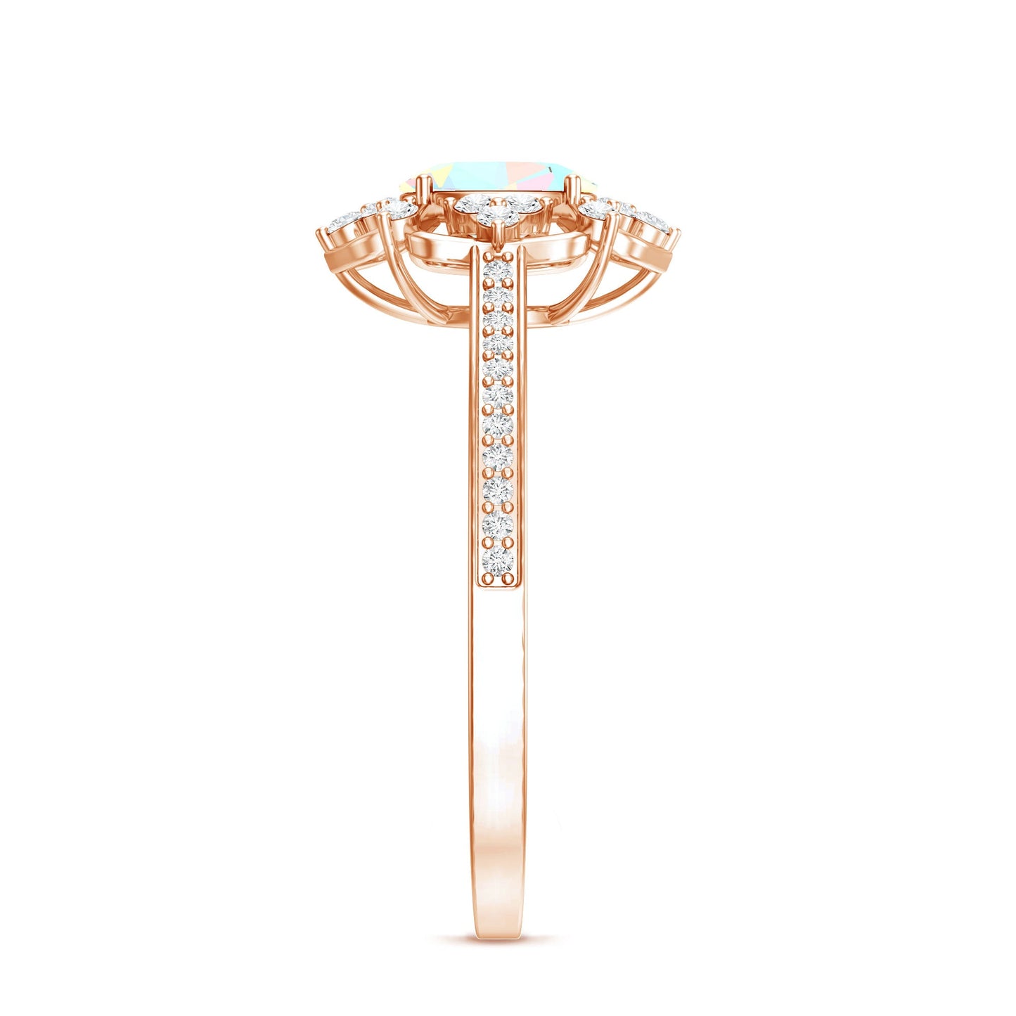Anillo de compromiso de aspecto vintage de ópalo arcoíris etíope ovalado natural con diamantes