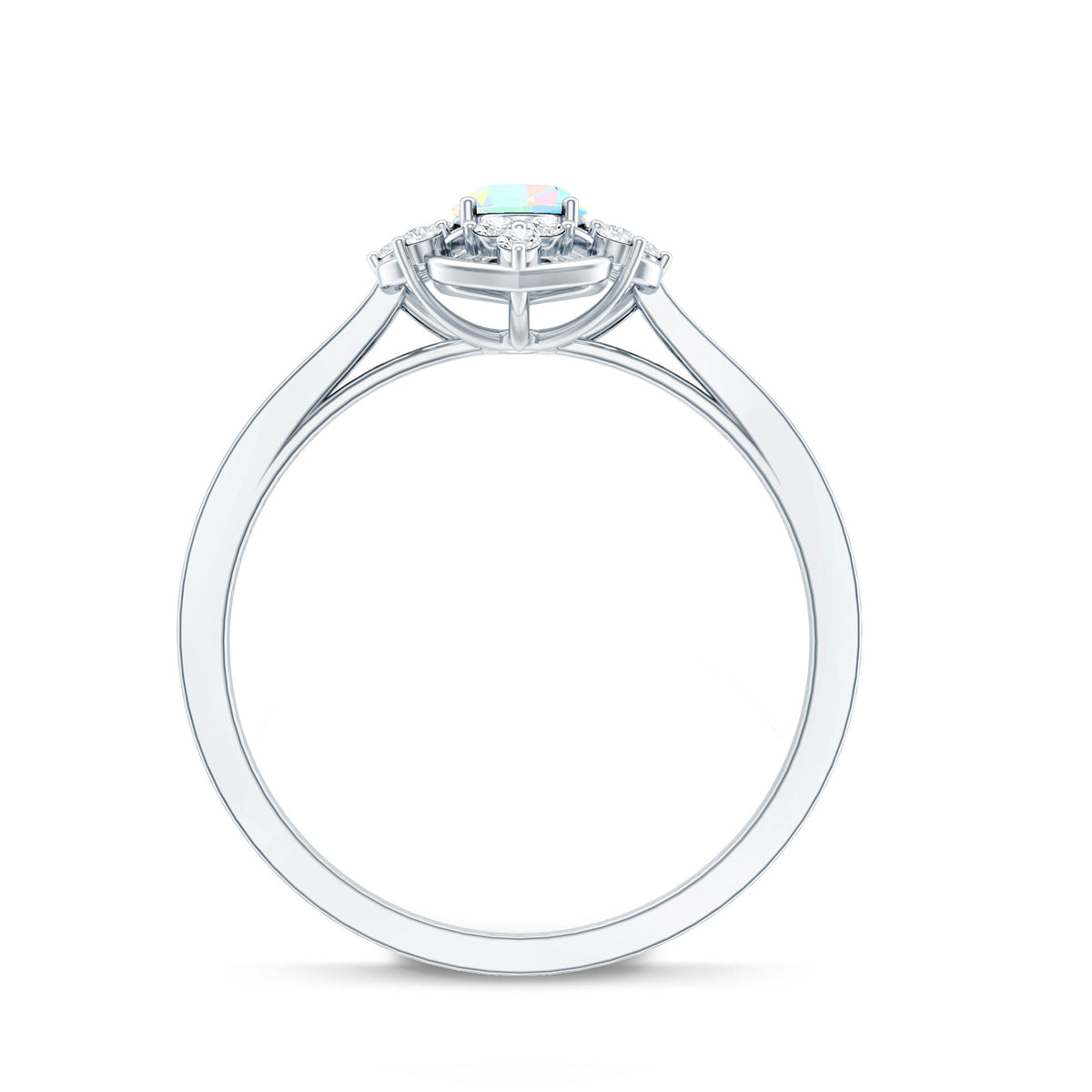 Anillo de compromiso de aspecto vintage de ópalo arcoíris etíope ovalado natural con diamantes