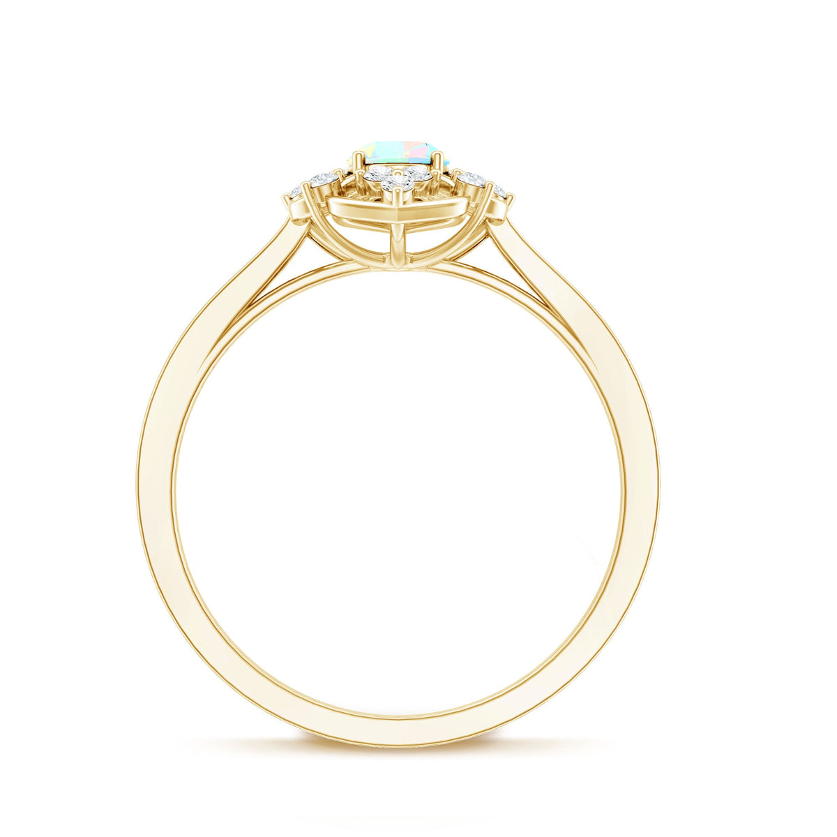 Anillo de compromiso de aspecto vintage de ópalo arcoíris etíope ovalado natural con diamantes