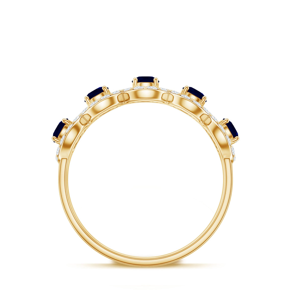 Classic Blue Sapphire Half Eternity Anniversary Ring with Diamond
