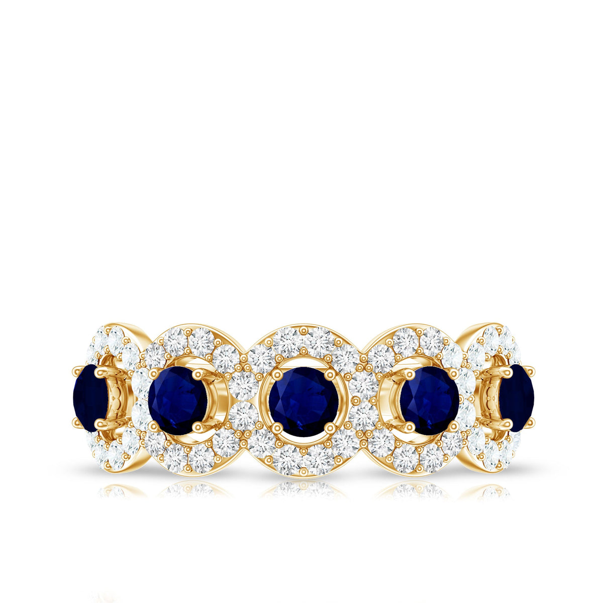 Classic Blue Sapphire Half Eternity Anniversary Ring with Diamond