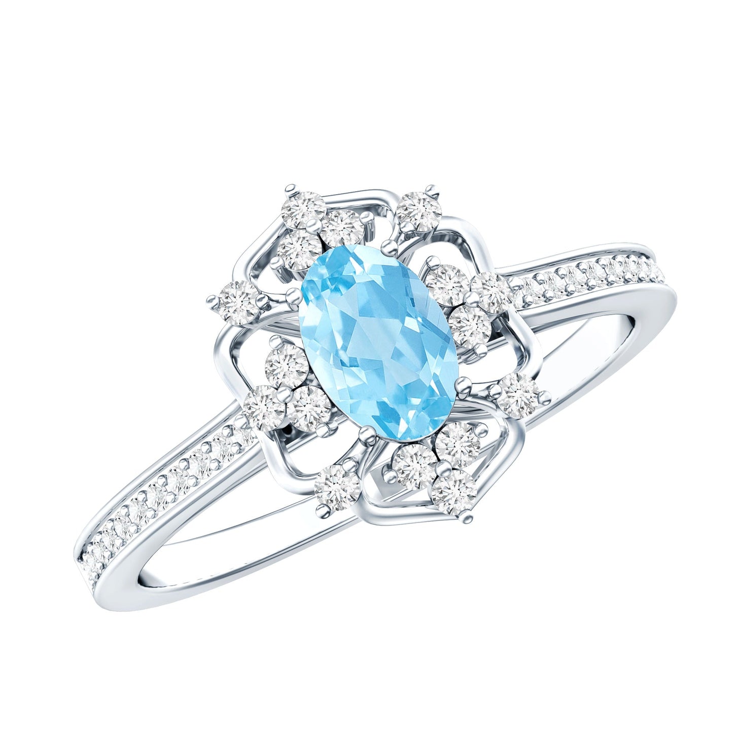 Anillo de compromiso vintage auténtico de aguamarina y diamante con certificado