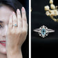 Anillo de compromiso vintage auténtico de aguamarina y diamante con certificado