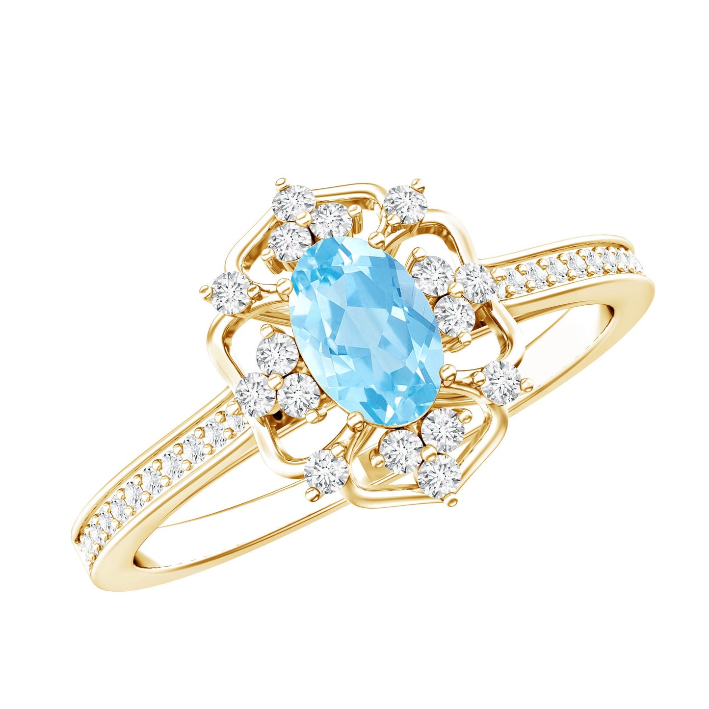 Anillo de compromiso vintage auténtico de aguamarina y diamante con certificado
