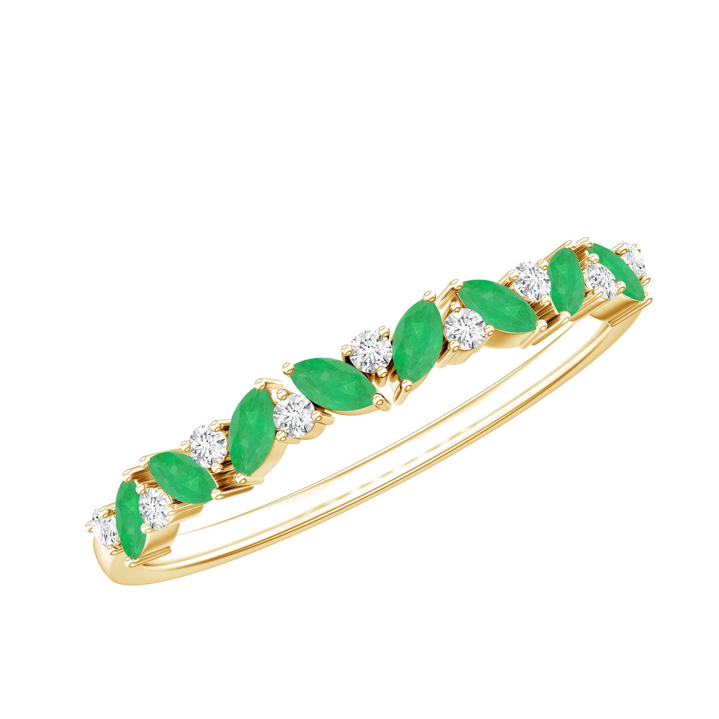 Anillo de media eternidad de esmeraldas y diamantes marquesa