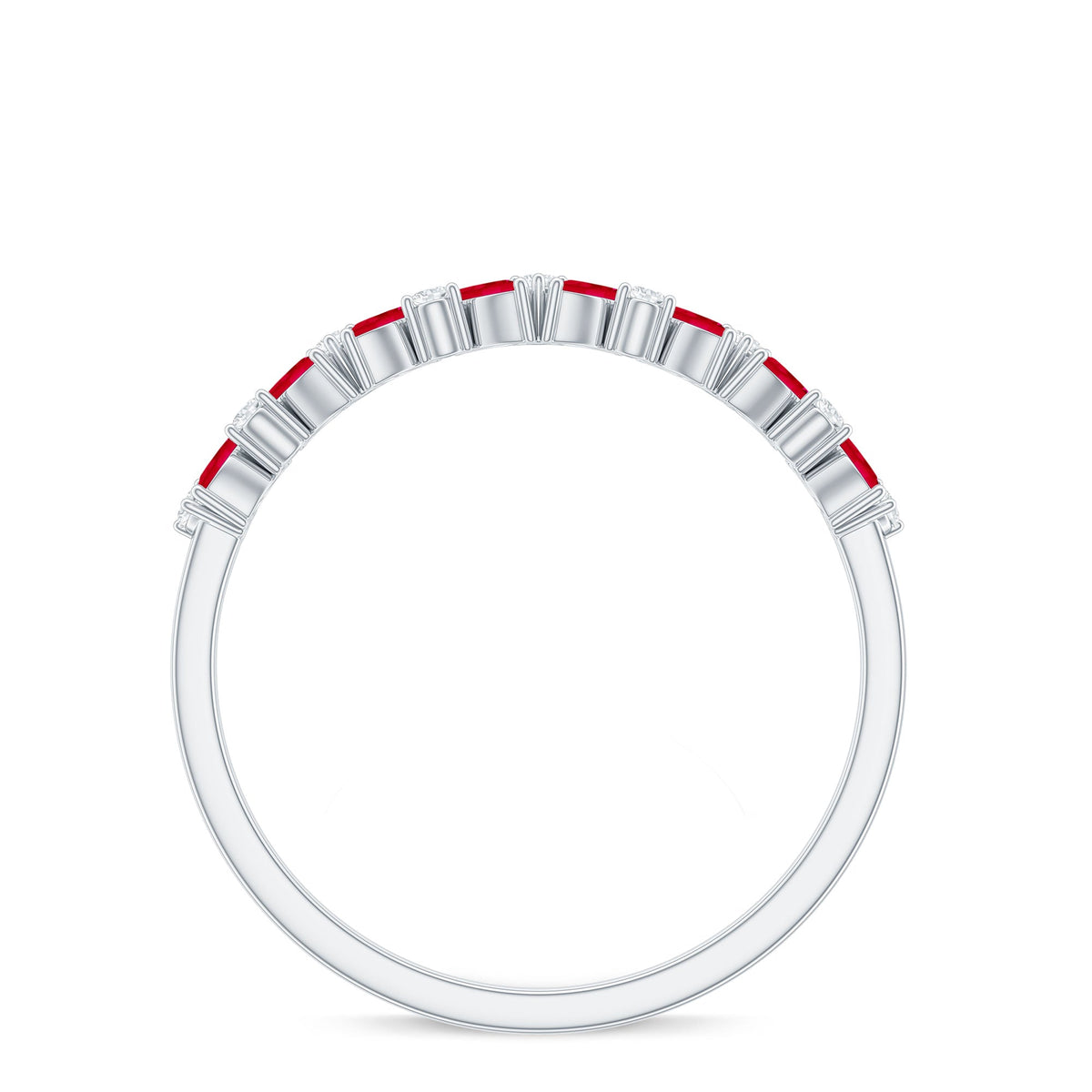Anillo de media eternidad con rubíes marquesa naturales y diamantes