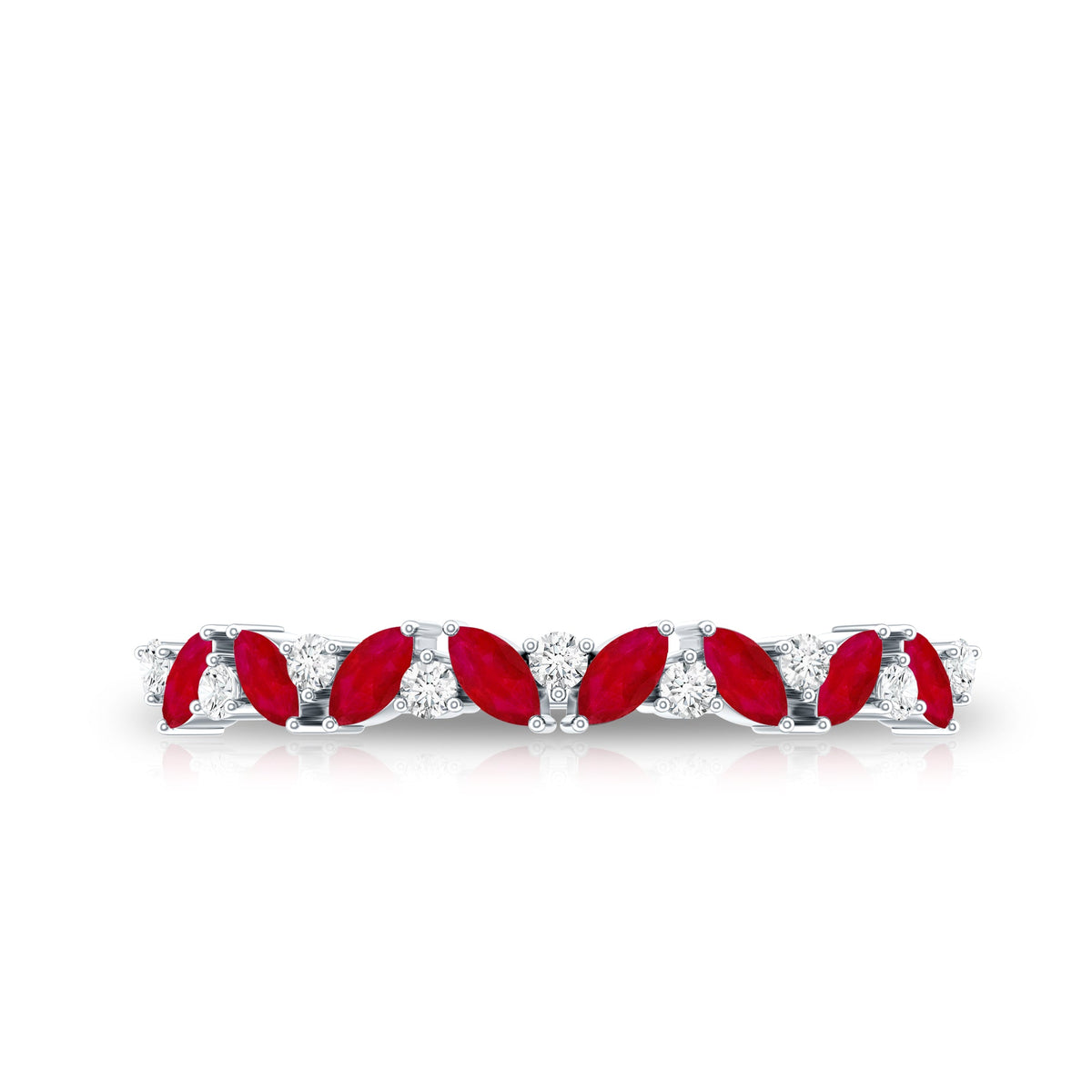 Anillo de media eternidad con rubíes marquesa naturales y diamantes