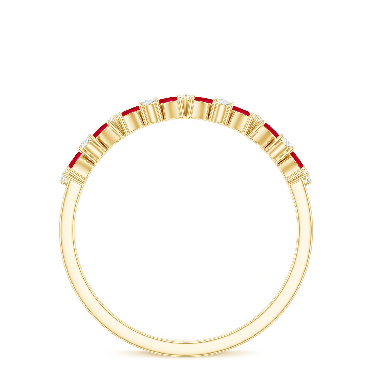 Anillo de media eternidad con rubíes marquesa naturales y diamantes