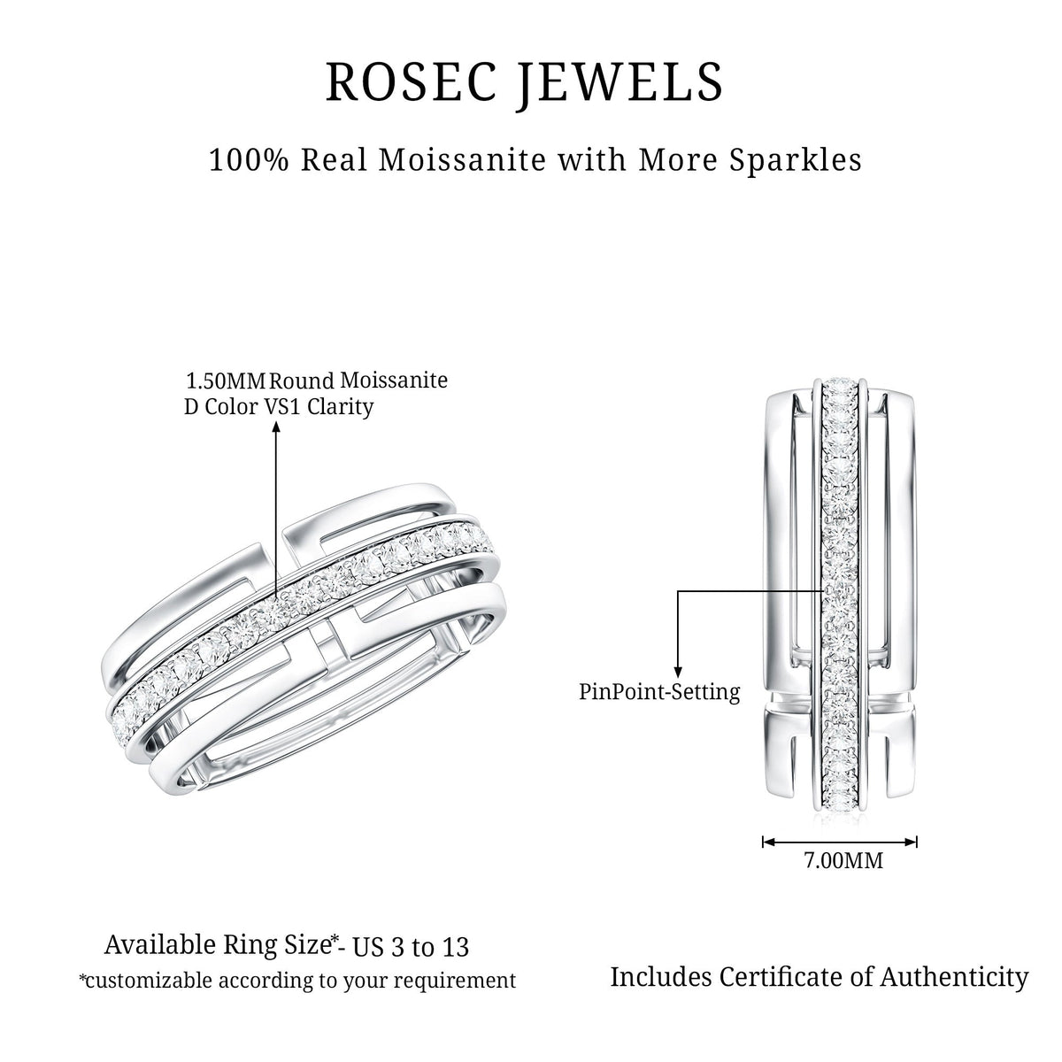 Moissanite Wedding Band in Pinpoint Setting