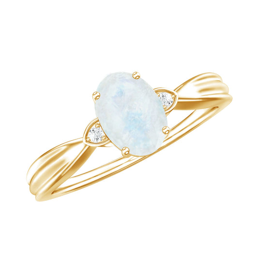 Anillo Solitario de Piedra Lunar Ovalada de 0,6 Quilates con Diamantes