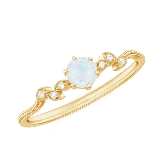 Anillo de promesa de diamantes y piedra lunar inspirado en la naturaleza para mujer