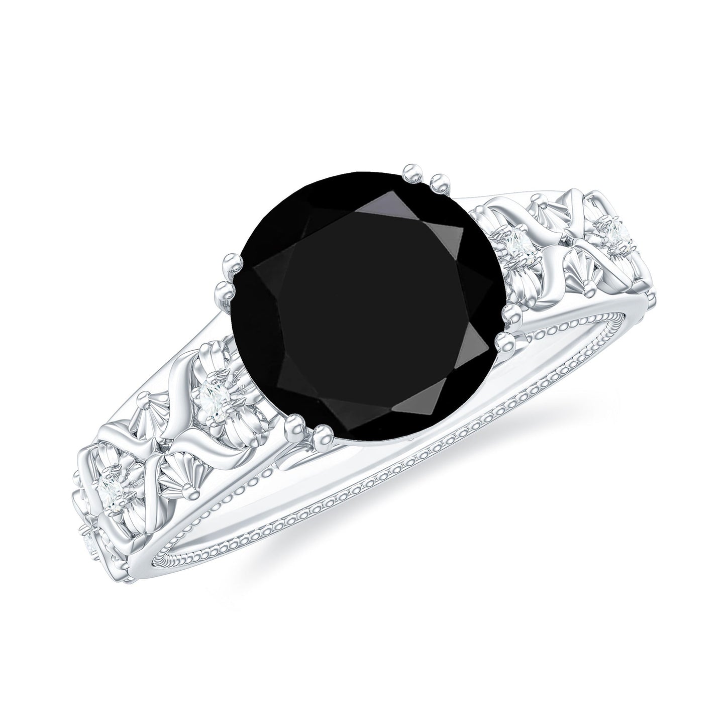 Anillo de compromiso inspirado en la naturaleza de diamantes blancos y negros cultivados en laboratorio de 2 quilates