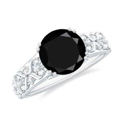 Anillo de compromiso inspirado en la naturaleza de diamantes blancos y negros cultivados en laboratorio de 2 quilates