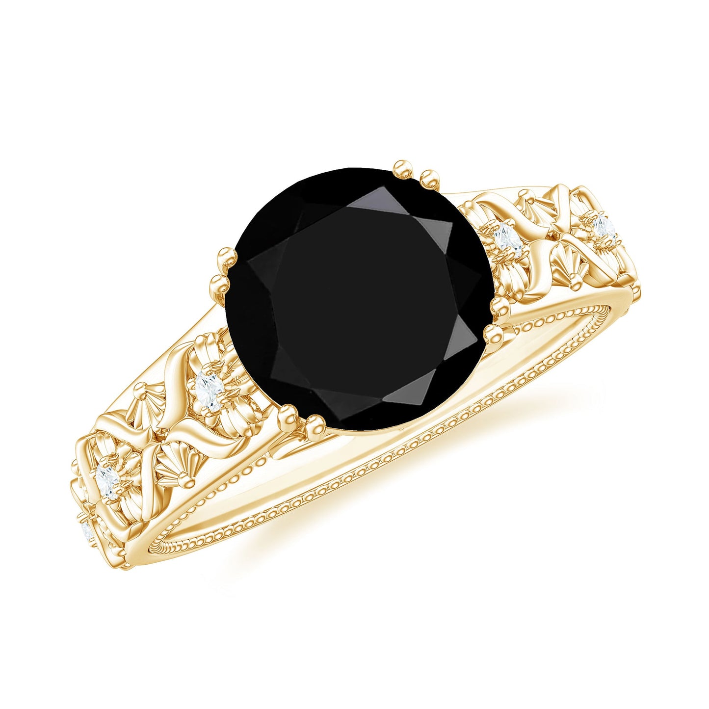Anillo de compromiso inspirado en la naturaleza de diamantes blancos y negros cultivados en laboratorio de 2 quilates