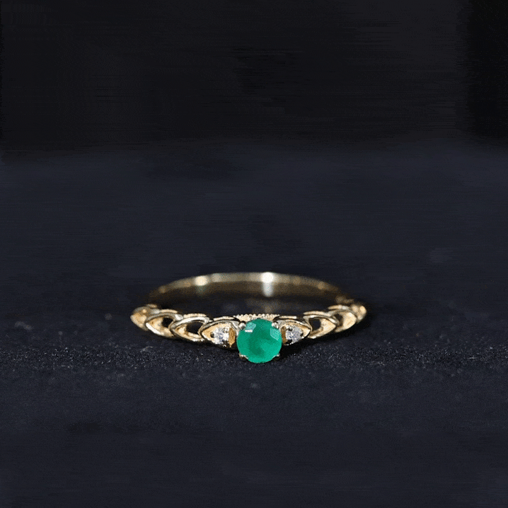 Anillo de Promesa de Diseño Genuino de Esmeralda y Diamantes