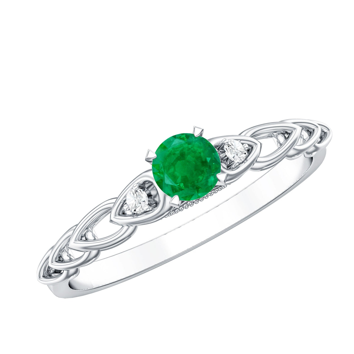 Anillo de Promesa de Diseño Genuino de Esmeralda y Diamantes