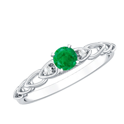 Anillo de Promesa de Diseño Genuino de Esmeralda y Diamantes